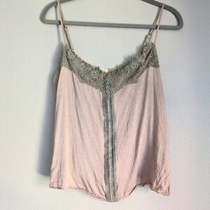 Anthropology Tiny Stella Pink Lace Tank Top Flowy V-Neck Adjustable Size Medium